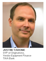 Equipment Finance article with Justin Tabone - SVP of Originations, Vendor Equipment Finance - TIAA Bank