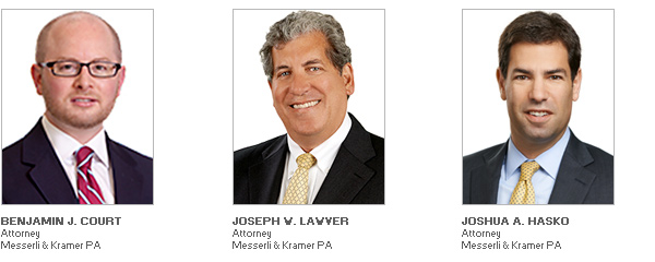 Photo of Attorneys Benjamin J. Court, Joseph W. Lawver and Joshua A. Hasko of Law Firm Messerli & Kramer PA